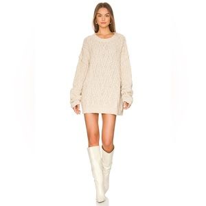 Free People Cream Cable Knit Crew Neck Sweater